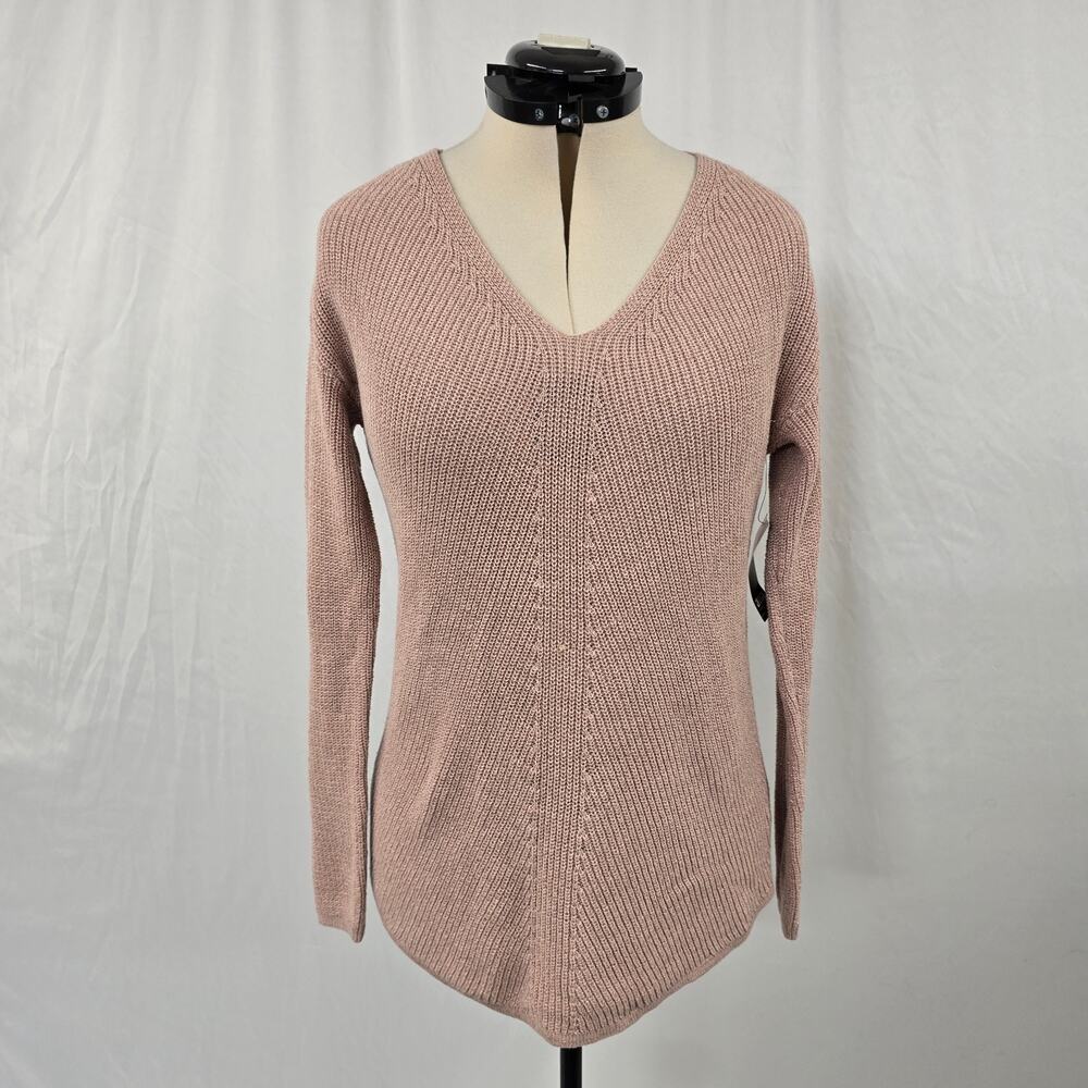 a.n.a Ribbed Knit V-Neck Sweater Women's M Rose Quartz Lurex Long Sleeve NWT